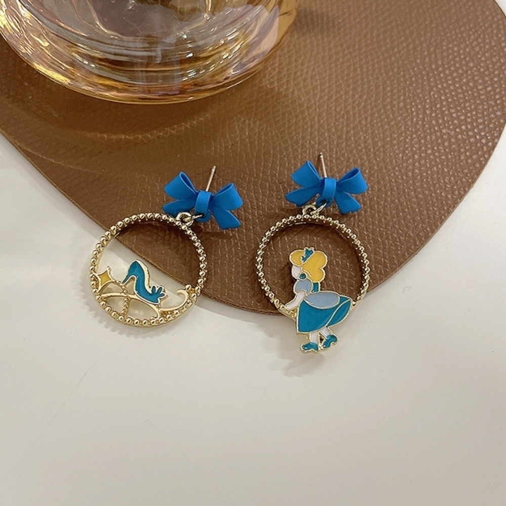 Disney Style Cinderella Drop Earrings Blue Bow & Glass Slipper Dangles - Picture 7 of 7